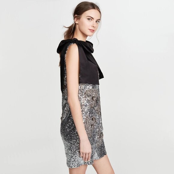 NWT custommade sequin silver & black cocktail shift holiday dress, XS - Picture 2 of 10